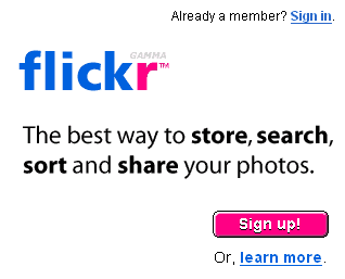 The Sign up link on Flickr’s homepage