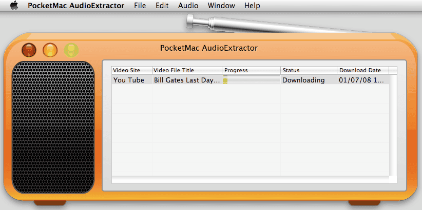 The PocketMac AudioExtractor interface